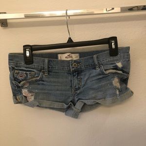 Hollister light blue ripped jean short shorts